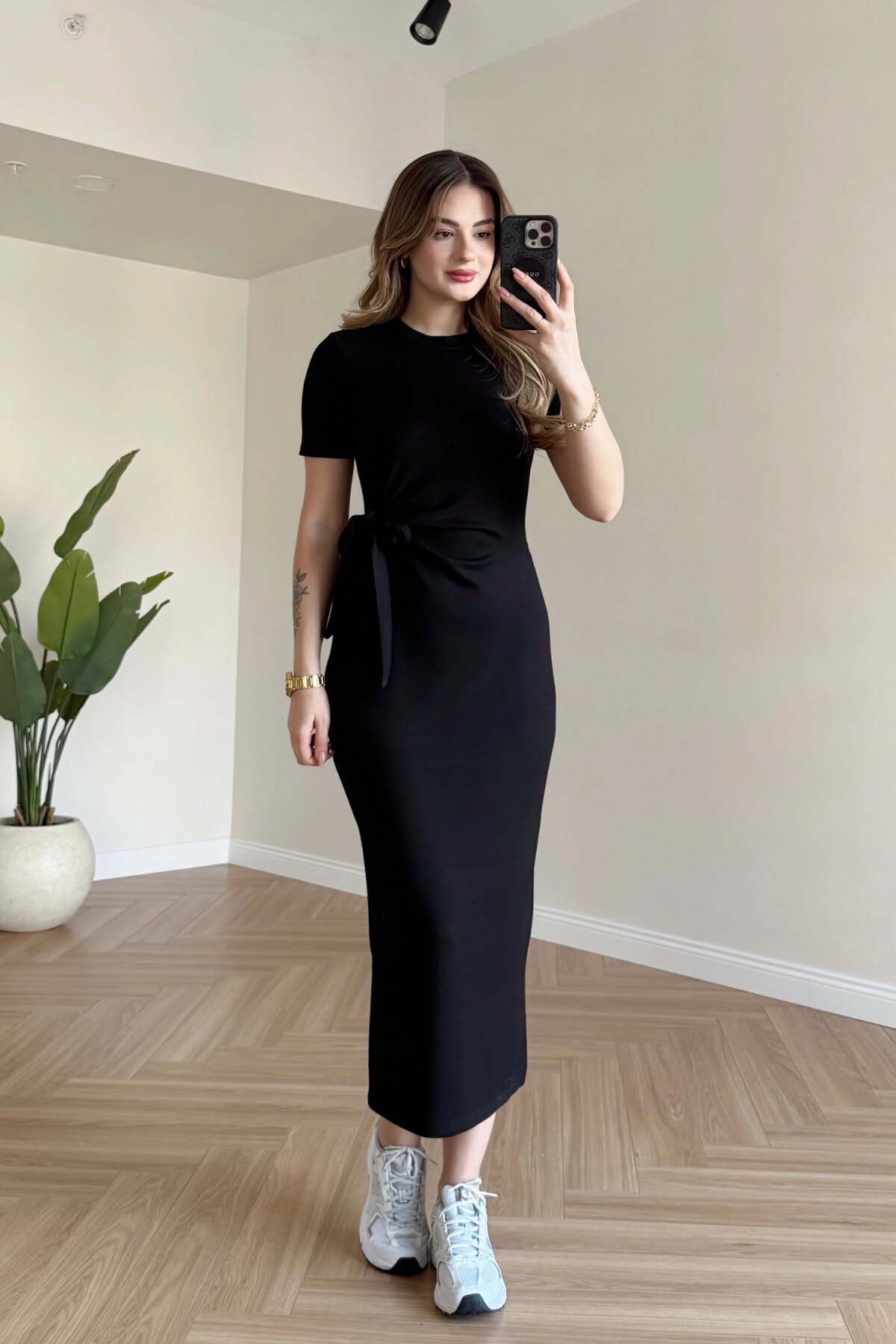 Midi Side Slit Dress - Black - MOZENA