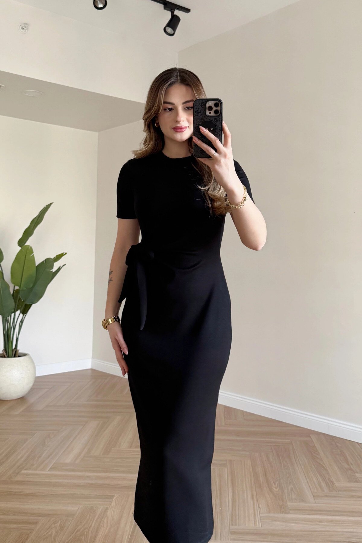 Midi Side Slit Dress - Black - MOZENA