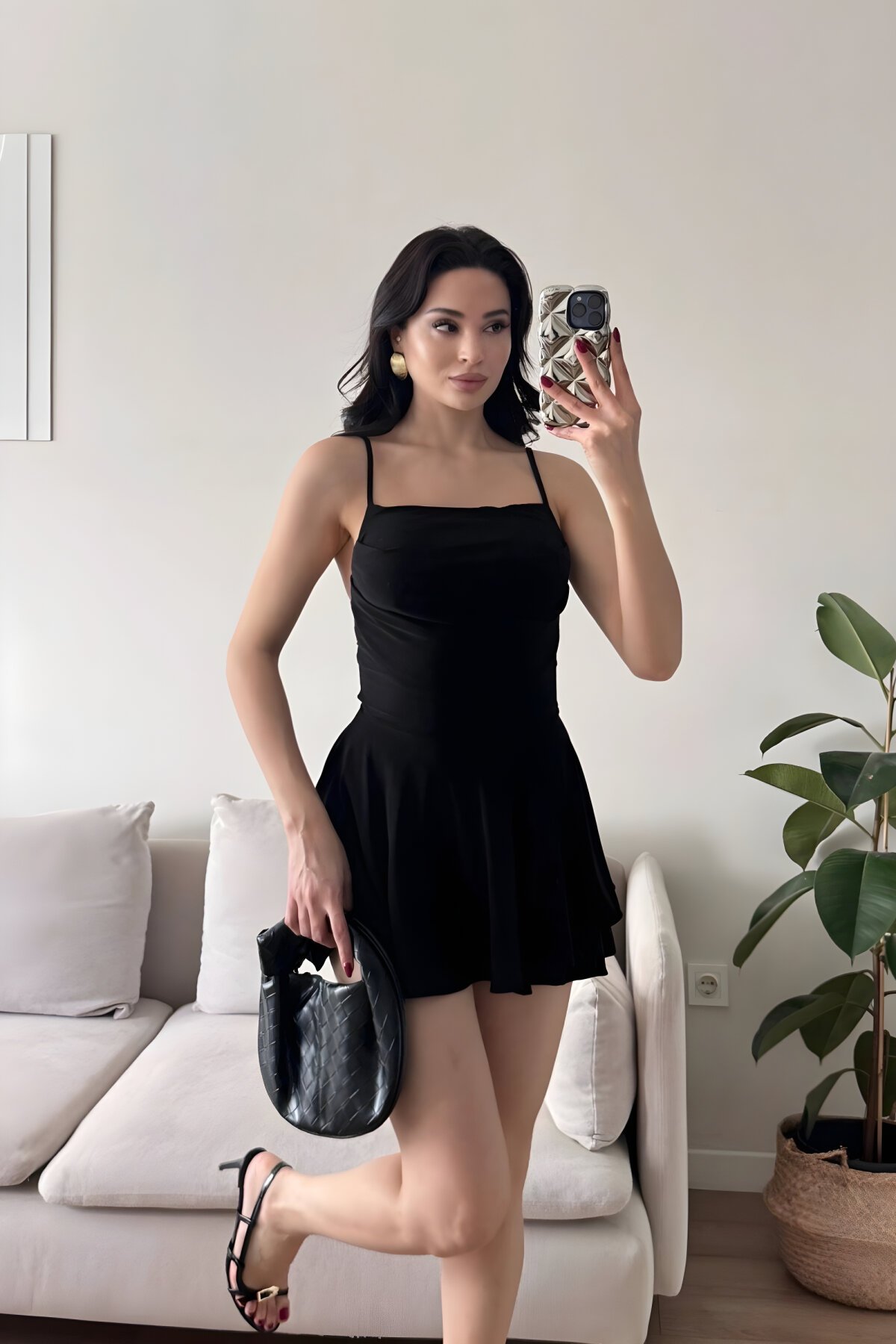 Mini Strappy Skort Dress - Black - MOZENA