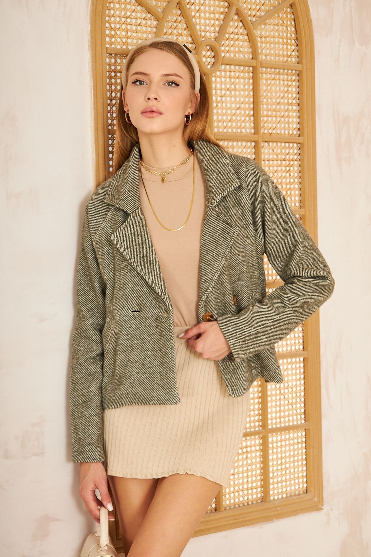 Relaxed Fit Ribbed Cachet Jacket - Khaki Green - Pasaklı Giyim