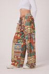 Turuncu Baskılı Baggy Bürümcük Pantolon