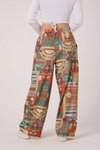 Turuncu Baskılı Baggy Bürümcük Pantolon