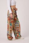 Turuncu Baskılı Baggy Bürümcük Pantolon