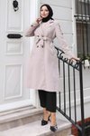Buttoned Brooch Detail Trench Coat - Beige