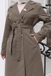 Haki Düğmeli Broş Detaylı Trençkot