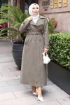 Buttoned Belted Trench Coat - Khaki