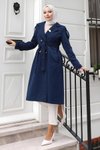 Buttoned Brooch Detail Trench Coat - Indigo