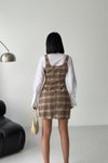 Bej Ekose Desenli Mini Gömlek Elbise