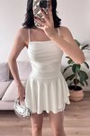 Beyaz Askılı Mini Eteği Şortlu Elbise