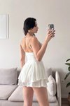Beyaz Askılı Mini Eteği Şortlu Elbise