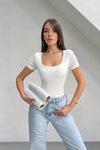 Short Sleeve Square Neck Bodysuit - White
