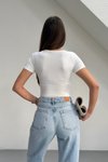 Beyaz Kısa Kollu Kare Yaka Bodysuit