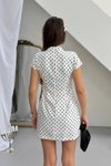 Beyaz Puantiyeli Mini U Yaka Fularlı Elbise