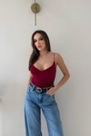 V-Neck Spaghetti Strap Bodysuit - Burgundy