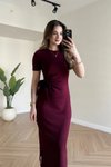 Bordo Midi Modal Bağlama Detaylı Yan Yırtmaçlı Elbise