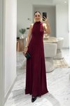 Long Flowy Sleeveless High Neck Dress - Burgundy