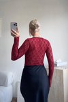Bordo Uzun Kollu V Yaka Dantel Bodysuit