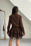 Kahverengi Gömlek Mini Kemerli Dantel Detaylı Elbise