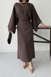 Kahverengi Uzun Salaş Yarasa Kol Elbise