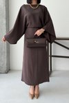 Kahverengi Uzun Salaş Yarasa Kol Elbise