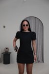 Siyah Balon Kol Mini Cep Detaylı Elbise