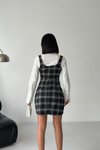 Siyah Ekose Desenli Mini Gömlek Elbise