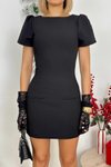 Siyah Kısa Kollu Mini Cep Detaylı Elbise