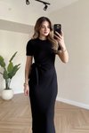 Siyah Midi Yan Yırtmaçlı Elbise