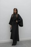 Siyah Midi Yarasa Kol Kayık Yaka Elbise