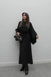 Siyah Midi Yarasa Kol Kayık Yaka Elbise