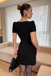 Siyah Mini Balon Kol Cep Detaylı Elbise
