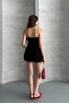Siyah Straplez Mini Eteği Şortlu Büzgülü Elbise