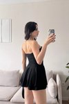 Siyah Straplez Mini Eteği Şortlu Elbise