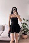 Siyah Straplez Mini Eteği Şortlu Elbise