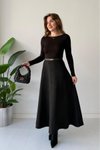 Siyah Uzun Çan Süet Etek