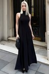 Long Draping Mock Neck Dress - Black
