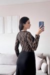 Siyah V Yaka Dantel Bodysuit