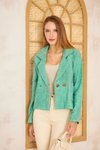 جاكيت قصة مريحة لون أخضر بنتون كاشيه مضلع