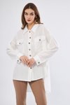 Beyaz Oversize Arkası Uzun Pileli Kollu Keten Gömlek