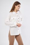 Beyaz Oversize Arkası Uzun Pileli Kollu Keten Gömlek