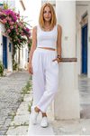 Relaxed Fit Muslin Pocketed Pants - White