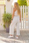 Beyaz Rahat Kalıp Beli Lastikli Cepli Müslin Pantolon