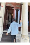 Buz Mavi Kar Yıkama Oversize Cepli Denim Gömlek Ceket