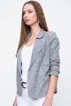 Gri Kendinden Dokulu Uzun Kollu Yumoş Ceket
