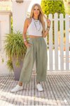 Relaxed Fit Muslin Elasticated Waist Pants - Khaki