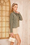 Haki Yeşil Kendinden Dokulu Fitilli Rahat Kalıp Kaşe Ceket