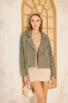 Haki Yeşil Kendinden Dokulu Fitilli Rahat Kalıp Kaşe Ceket