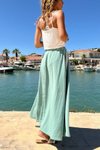 Mint Yeşili Uzun Beli Lastikli Cepli Hasır Detaylı Kloş Etek
