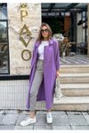 Mor Ekstra Bol Kesim Uzun Kemerli Trençkot