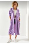 Mor Ekstra Bol Kesim Uzun Kemerli Trençkot